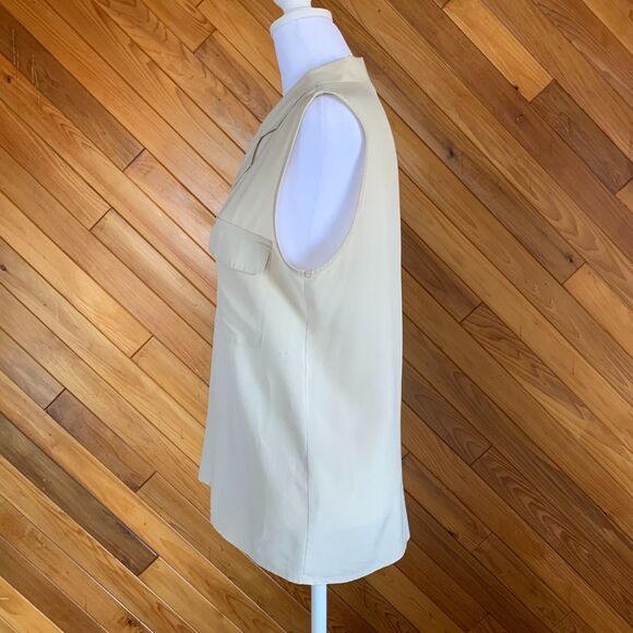 Vintage Cream Silk Collared Sleeveless Button Up with Mother of Pearl Buttons - Picture 3 of 5